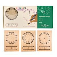 Lot de 3 tampons en bois horloge 7 x 5 cm - Image principale
