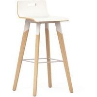 Tabouret blanc avec pieds en bois hêtre naturel - Image principale