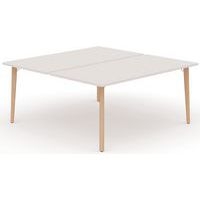 Bureau double départ 160x165 cm blanc/pied bois hêtre - Image principale