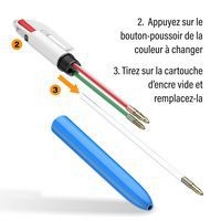 Recharge stylo BIC 4 couleurs pointe moyenne 1 mm bleu - Image 2