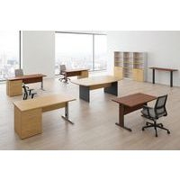 Pack bureau asymétrique 160cm pied L+caisson HB Quatuor Retour droite Hêtre/alu - Image 2