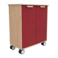 Meuble étagères Filou avec portes sur roulettes rouge cerise - Image 2