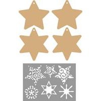 Lot de 4 étoiles en MDF à décorer + modèles pochoirs - Image principale