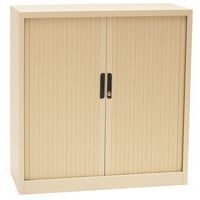 Armoire basse à rideaux lg 100 Ht 105 cm Beige 2 tablettes - Image principale