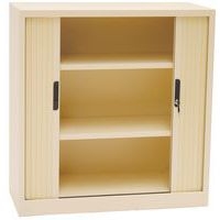 Armoire basse à rideaux lg 100 Ht 105 cm Beige 2 tablettes - Image 2