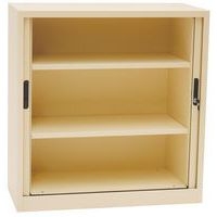 Armoire basse à rideaux lg 100 Ht 105 cm Beige 2 tablettes - Image 3