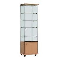 Vitrine Easy E6 - Avec armoire basse et éclairage socle Merisier - Image principale