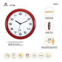 Horloge quartz Ø 30 cm cadran coloris rouge - Image 2