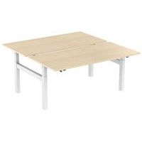 Bureau droit ergo Bench à manivelle 2 places pied en H Kelli Chêne 160 cm - Image principale