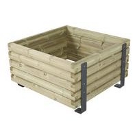 Jardinière Mylos 100 x 100 x 55cm pin piètement acier galva laqué gris RAL 7016 - Image principale