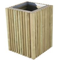 Poubelle Prométhée 50L pin / ornement béton gris - bac acier galva - Image principale