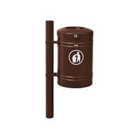 Poubelle Guyenne sur poteau pommeau inox brossé 40 L seau marron 8017 - Image principale