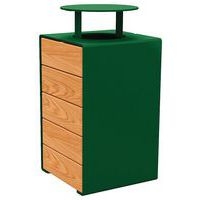 Poubelle Kub 120 L acier/bois avec couvercle - vert 6005/chêne clair - Image principale