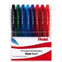 Pochette 8 stylos bille rétractable grip pointe 1 mm - bleu, noir, rouge, vert, orange, rose, violet - Image principale