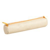 Trousse ronde beige simili cuir italien 5x21,5 cm - Image principale
