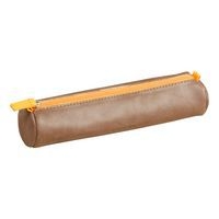 Trousse ronde chocolat simili cuir italien 5x21,5 cm - Image principale