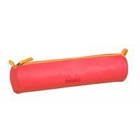 Trousse ronde corail simili cuir italien 5x21,5 cm - Image principale