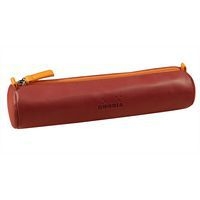 Trousse ronde nacarat simili cuir italien 5x21,5 cm - Image principale
