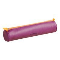 Trousse ronde violet simili cuir italien 5x21,5 cm - Image principale