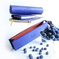 Trousse plumier bleu nuit simili cuir italien 23x5x5 cm - Image 2