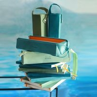 Trousse plumier turquoise simili cuir italien 23x5x5 cm - Image 4