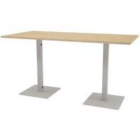 Table réunion haute Greko 210x100 cm 2 pieds 9006 alu plateau chêne - Image principale