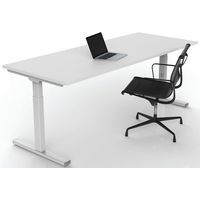 Bureau droit Inesa avec pied réglable en T Blanc 200 cm - Image 4