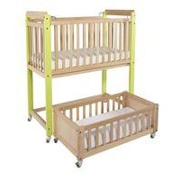 Lit crèche Duo 2 niveaux, lit haut fixe, lit bas mobile, piétement vert - Image principale