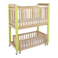 Lit crèche Duo 2 niveaux, lit haut fixe, lit bas mobile, piétement vert - Image 4