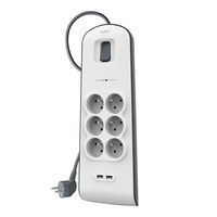 Parafoudre 6 prises 650 Joules et 2 USB 2.0 avec cordon 2 m - Image principale
