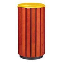 Poubelle Zeno protec 80L lattes bois couvercle jaune acier poudré-Rossignol Pro - Image principale