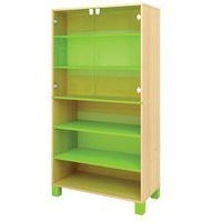 Bibliothèque Confetti avec pieds - étagères et 2 portes verre à clé bouleau/vert - Image principale