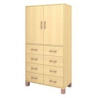 Bibliothèque haute Confetti avec pieds - portes pleines et tiroirs boul/bouleau - Image principale