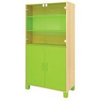 Bibliothèque Confetti pieds portes verre à clé et portes pleines bouleau/vert - Image principale