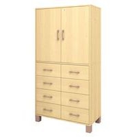 Bibliothèque haute Confetti pieds portes pleines à clé et tiroirs boul/bouleau - Image principale