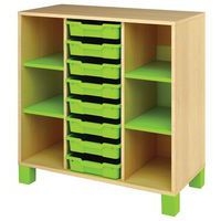 Meuble bas Confetti avec pieds et 8 bacs bouleau/vert - Image principale