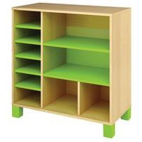 Meuble droit Confetti avec pieds étagères + cases bouleau/vert - Image principale