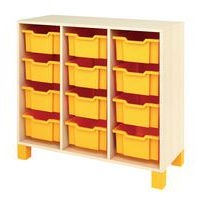 Meuble droit Confetti avec pieds et 12 bacs bouleau/orange - Image principale