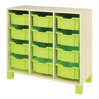 Meuble droit Confetti avec pieds et 12 bacs bouleau/vert - Image principale
