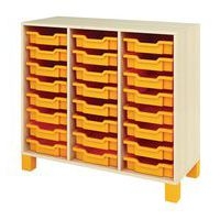 Meuble droit Confetti avec pieds et 24 bacs bouleau/orange - Image principale