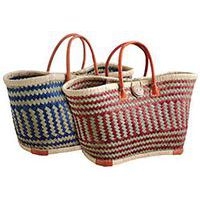 Sac à double anses coloré en cuir et en jonc - Image principale