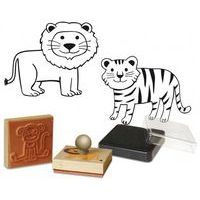 Lot 9 tampons bois thème les animaux de la savane + 1 recharge tampon noir - Image 2