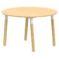 Table 4 pieds inclinés métal/bois ronde Ø120 cm T3 strat. ABS hêtre 350/alu 9006 - Image principale