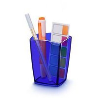 Pot à crayons plastique forme carrée Happy parois épaisses. - Image 2