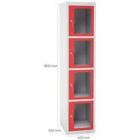 Vestiaire porte transparente 4 cases - 1 colonne lg 40cm Gris/Rouge - Image 2