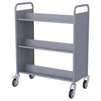 Chariot à livres double face, 6 tablettes inclinées coloris gris alu RAL 9006 - Image 3
