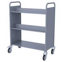 Chariot à livres double face,4 tablettes inclinées + 1 droite-gris alu RAL 9006 - Image principale