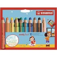 Etui carton 10 crayons Stabilo woody mine diam. 10 mm + 1 taille-crayon en plastique gros module offert - Image principale
