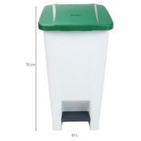 Poubelle mobile à pédale 60 L blanc couvercle vert - Image 5