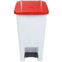 Poubelle mobile à pédale 60 L blanc couvercle rouge - Image 3